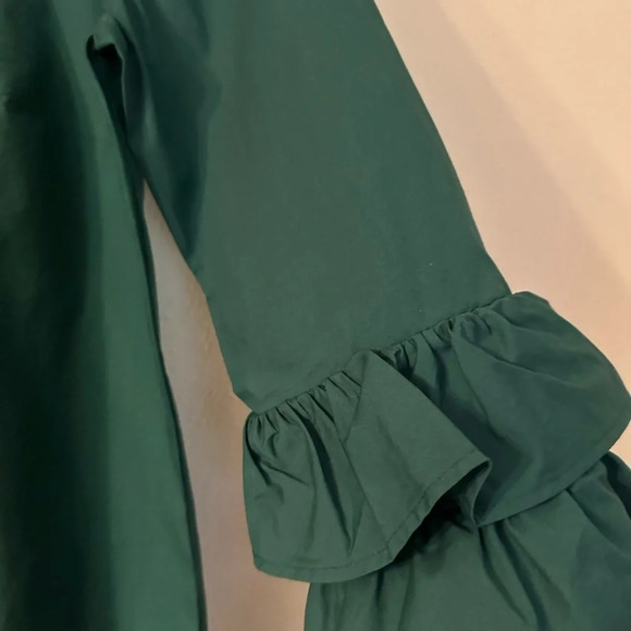 J Crew Blouse Womens 6 3/4 Bell Sleeve Crew Neck Casual Green Stretch Cotton - Picture 6 of 13